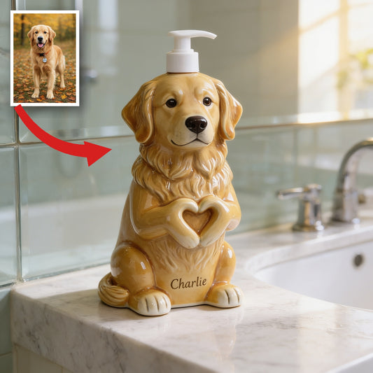 Distributeur de savon personnalisé Golden Retriever pour adultes - Décor de salle de bain pour amoureux des chiens