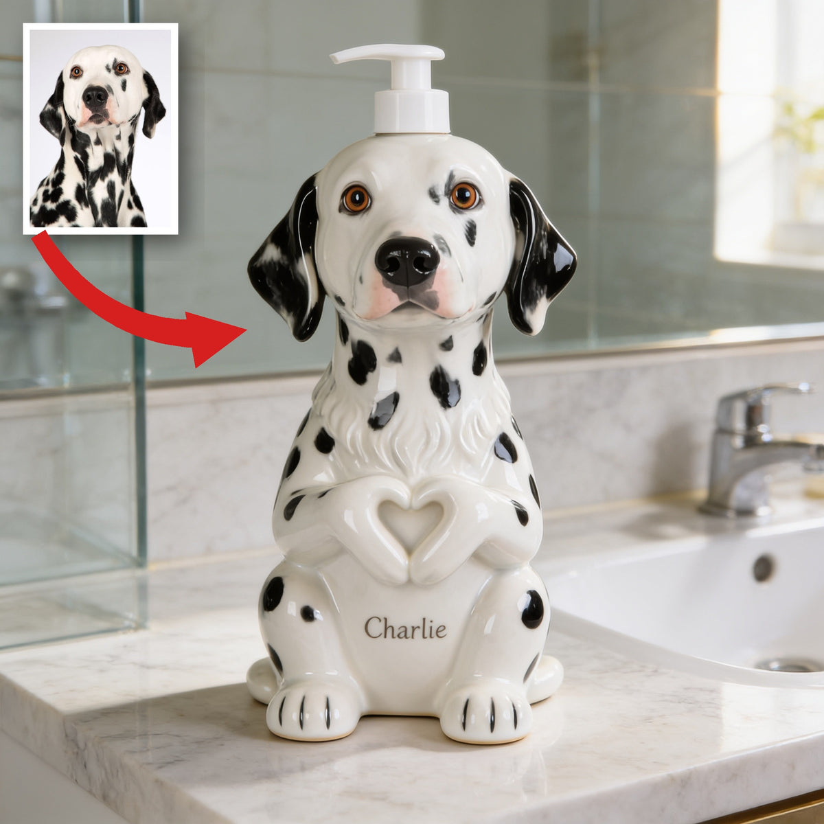 Personalized Black and White Spotted Dalmatian Soap Dispenser Bathroom Gift