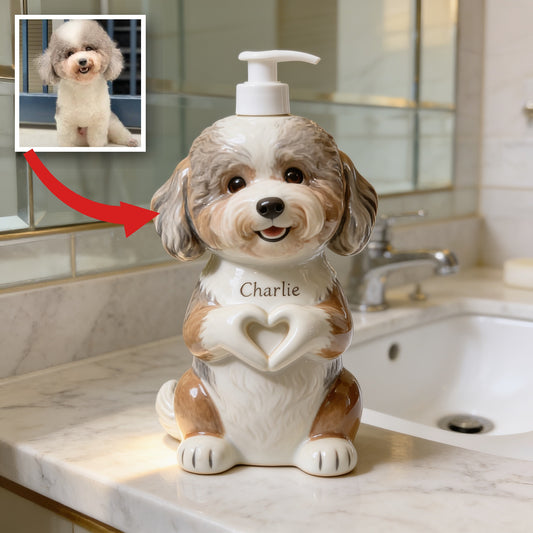 Distributeur de Savon Personnalisé Poodle Adulte en Fourrure Bouclée - Cadeau pour Animaux