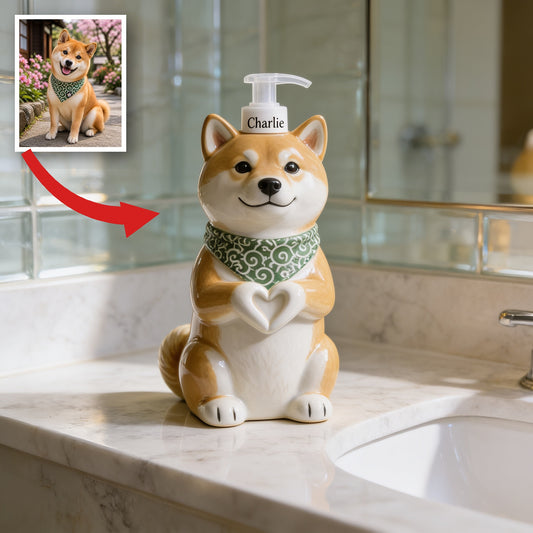 Distributeur de savon Shiba Inu personnalisé pour adultes - Cadeau pour amoureux des chiens
