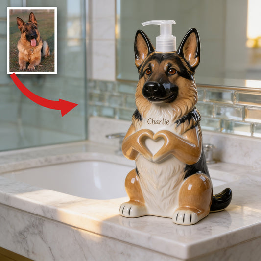 Distributeur de savon personnalisé Berger Allemand noir et feu - Cadeau pour amoureux des animaux