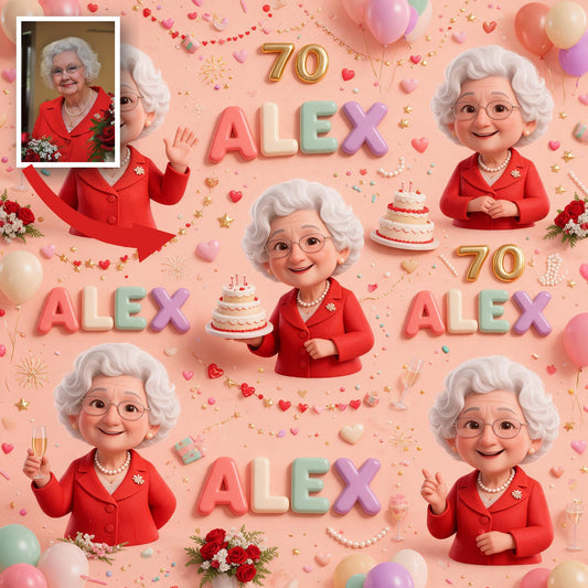 Papier Cadeau Personnalisé 70e Anniversaire Femme Âgée, Emballage Cadeau Mamie