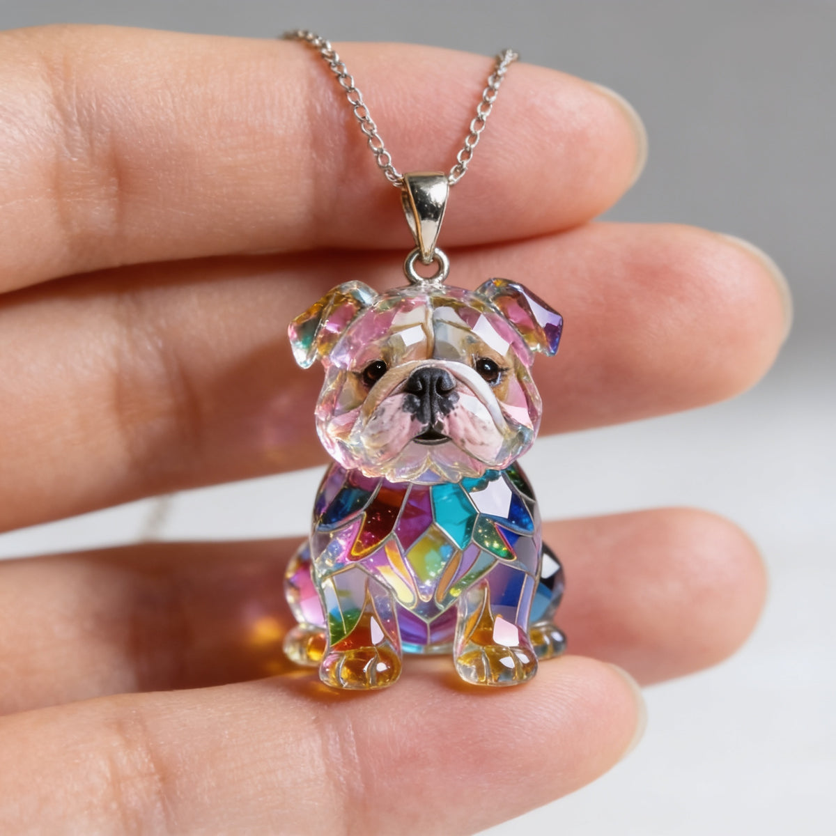 Custom Photo Fawn & White Adult Bulldog Acrylic Pendant Necklace Dog Lover Gift