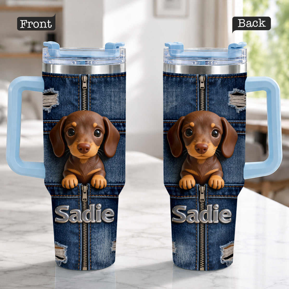 Personalized Black and Tan Adult German Shepherd Tumbler With Plush Charm Pet Owner Gift