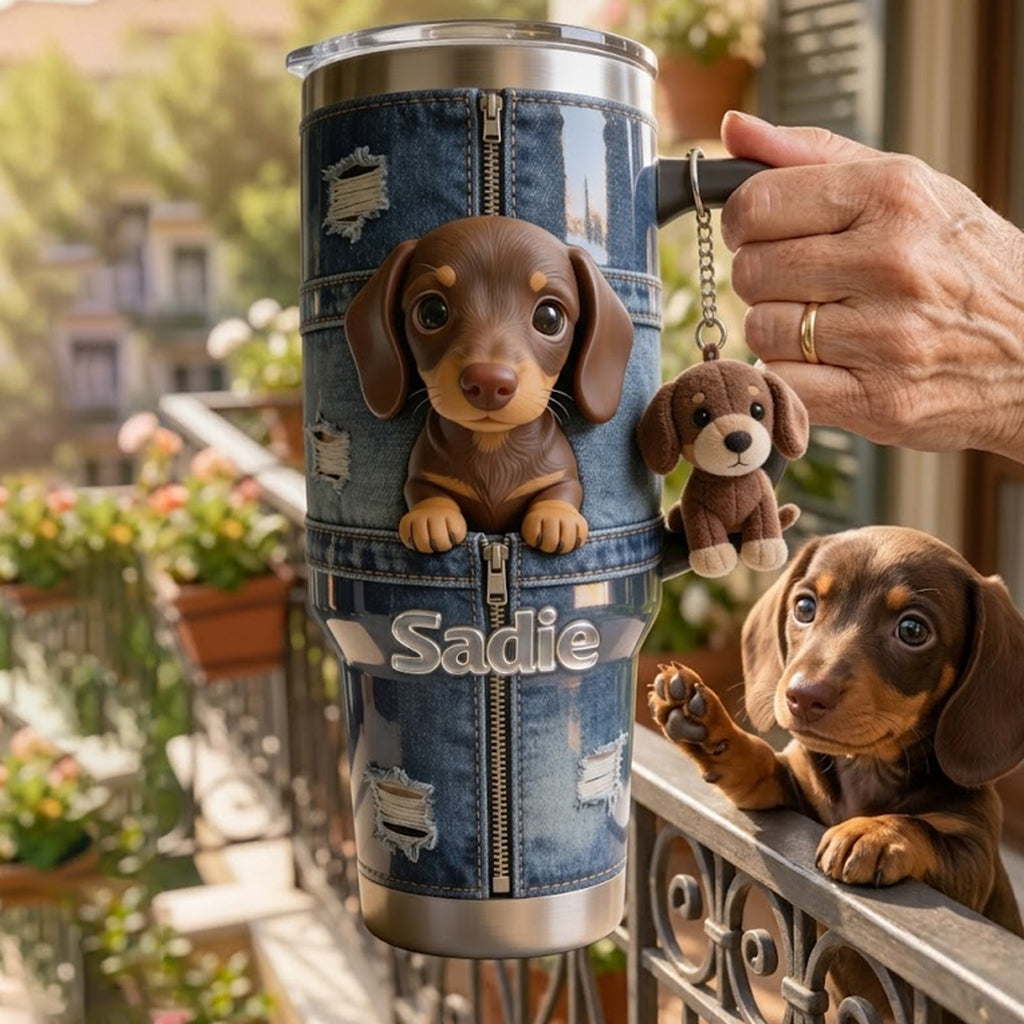 Personalized Adult Golden Retriever Tumbler With Plush Charm Pet Owner Gift