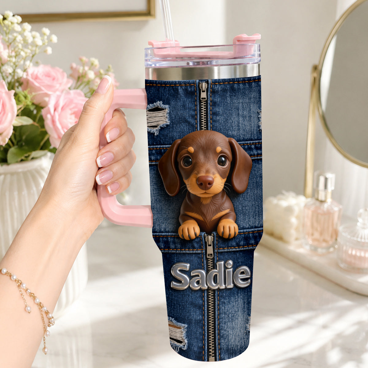Personalized Adult Golden Retriever Tumbler With Plush Charm Pet Owner Gift
