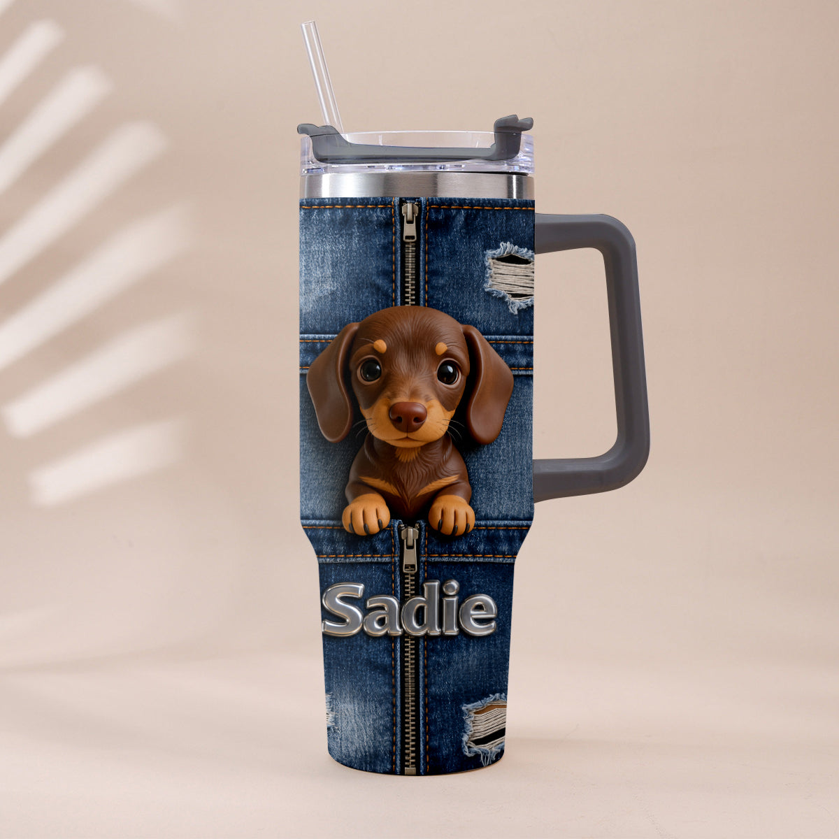 Personalized Adult Tricolor Beagle Tumbler With Plush Charm Pet Lover Gift