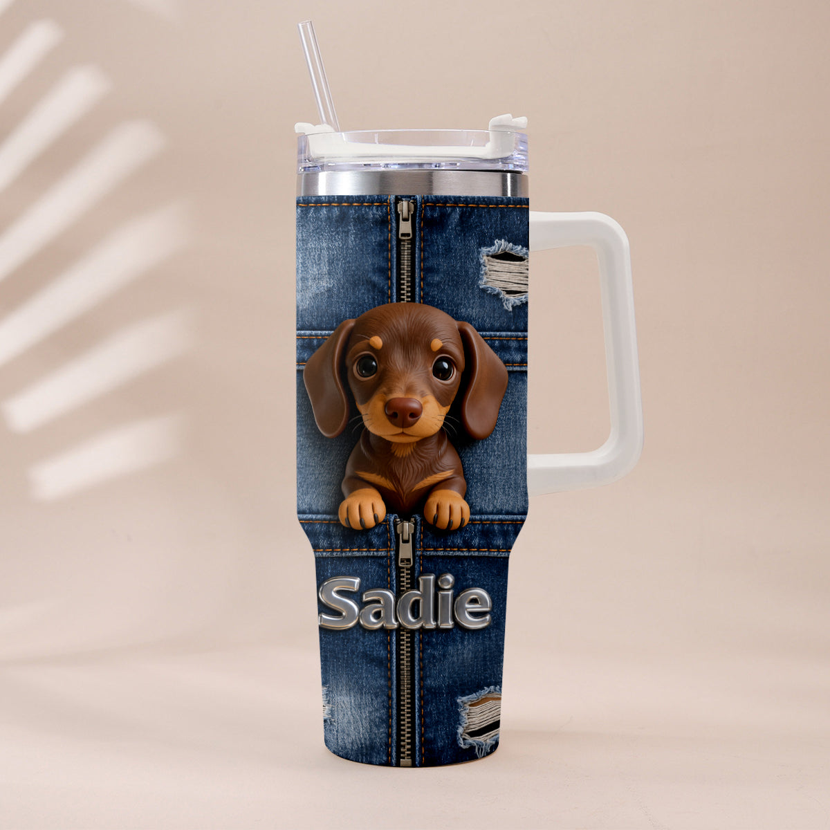 Personalized Adult Tricolor Beagle Tumbler With Plush Charm Pet Lover Gift