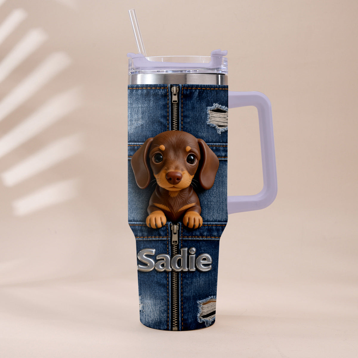 Personalized Black and Tan Rottweiler Tumbler With Plush Charm Dog Lover Gift
