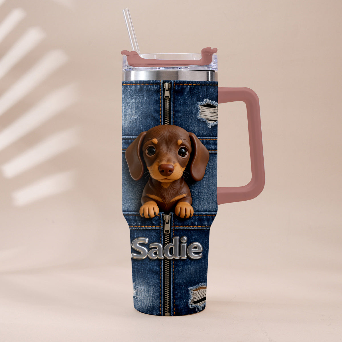 Personalized Black and Tan Rottweiler Tumbler With Plush Charm Dog Lover Gift