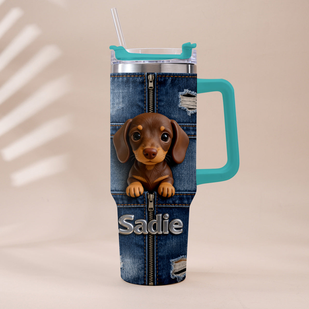 Personalized Black and Tan Rottweiler Tumbler With Plush Charm Dog Lover Gift