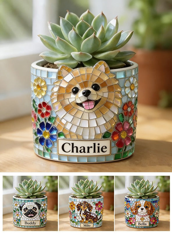 Personalized Fluffy Golden Tan Pomeranian Ceramic Plant Pot Succulent Planter