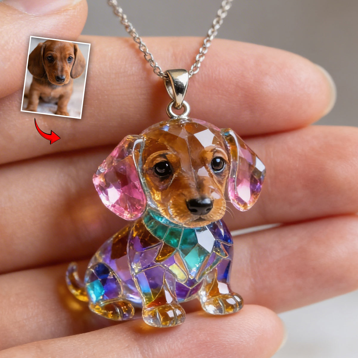Custom Photo Long Coat Yorkshire Terrier Acrylic Pendant Necklace Dog Jewelry