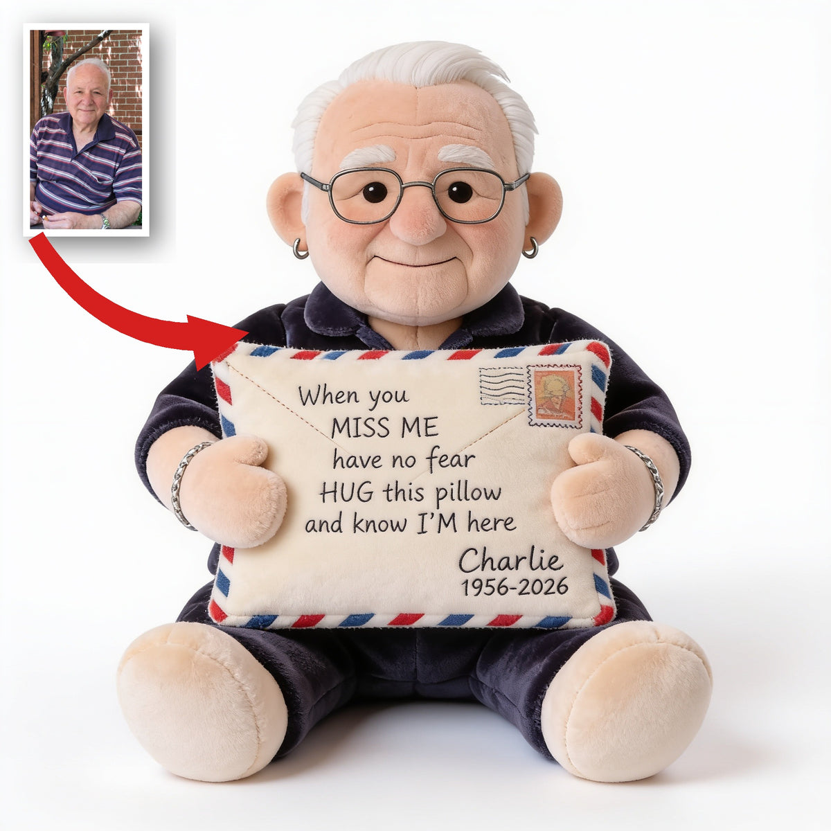 Personalized Older Man Grandpa Memorial Faux Fur Shaped Pillow