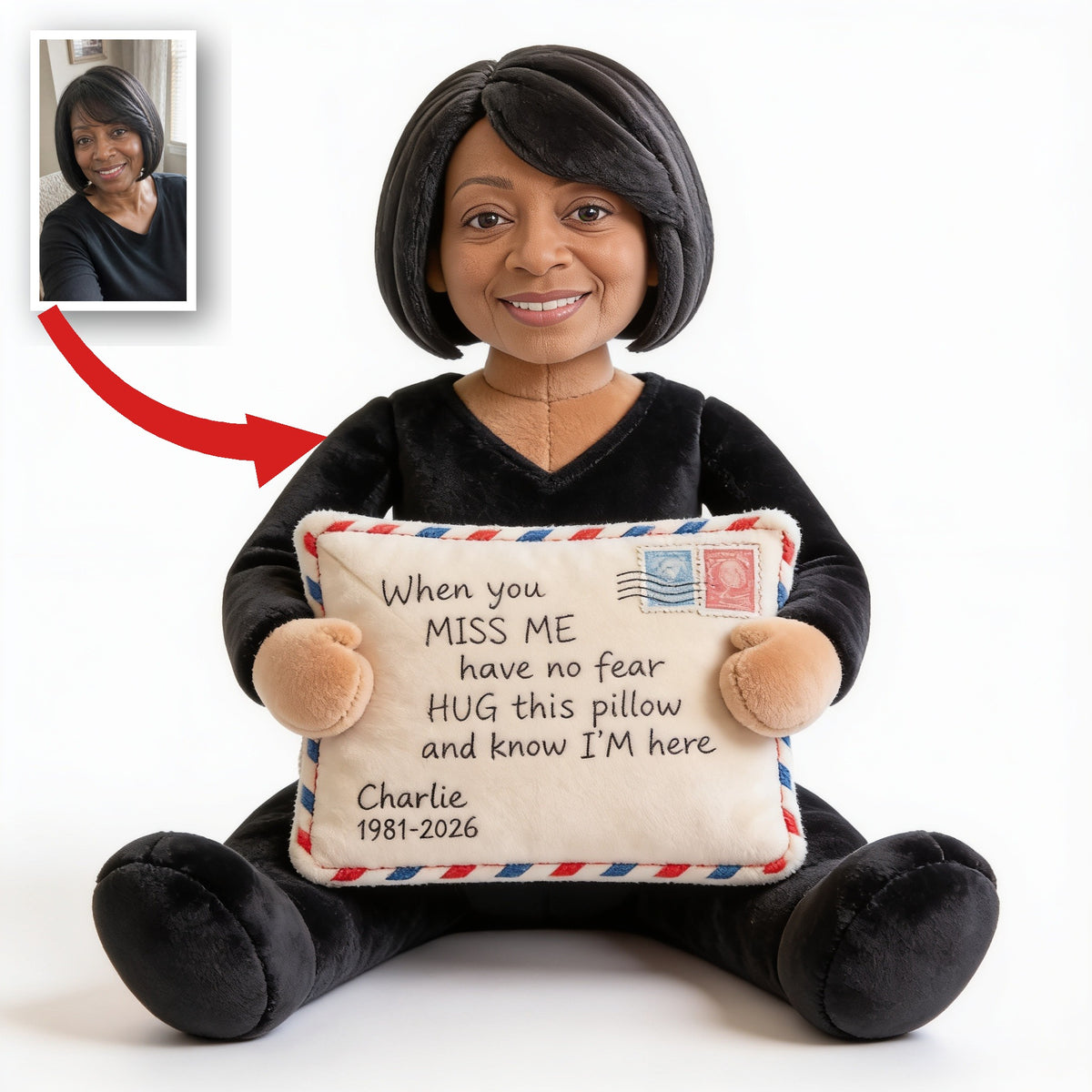 Personalized Middle-Aged Black Woman Memorial Faux Fur Shaped Pillow Keepsake Gift