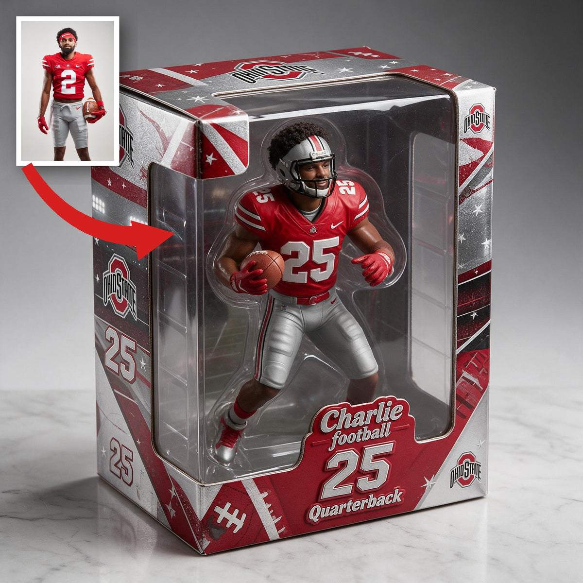 Personalized American Football Black Player 3D Acrylic Display Case Sports Fan Gift