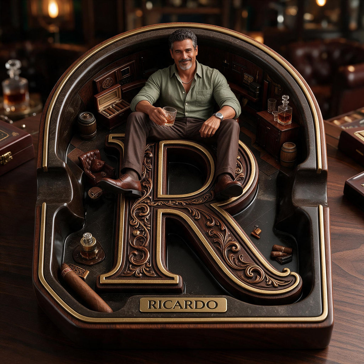 Custom Photo Middle-Aged Latino Man Wooden Catch-All Tray, Gift for Dad Husband Grandpa