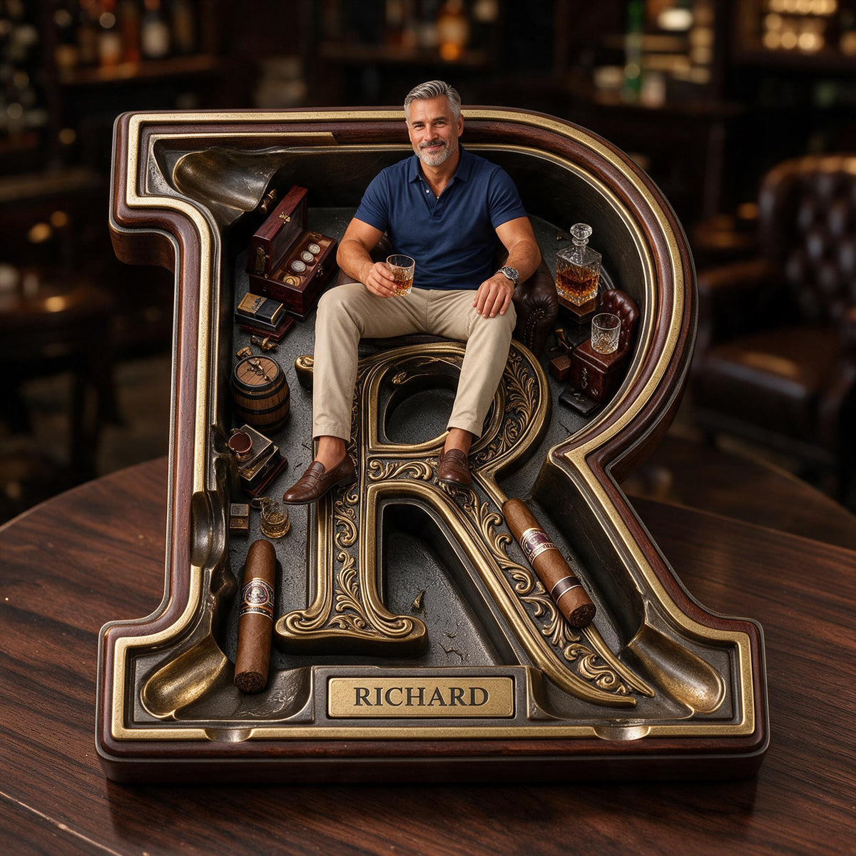 Custom Photo Middle-Aged Man Wooden Catch-All Tray Gift for Dad Husband Grandpa
