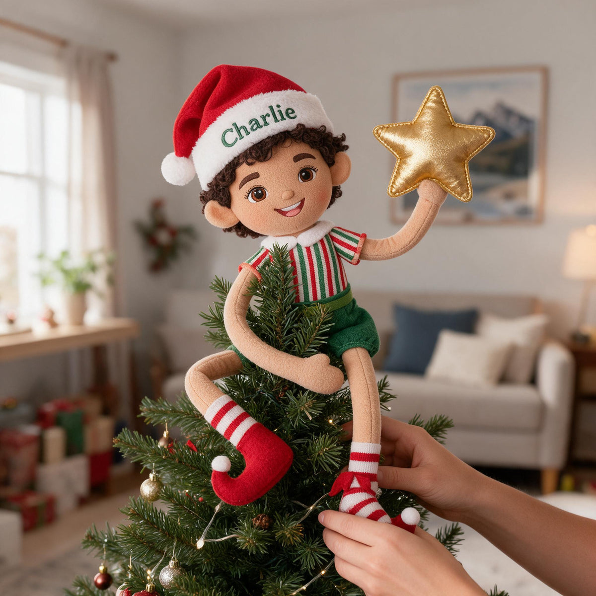 Personalized Christmas Latino Little Boy Posable Plush Doll, Gift for Son Grandson Nephew