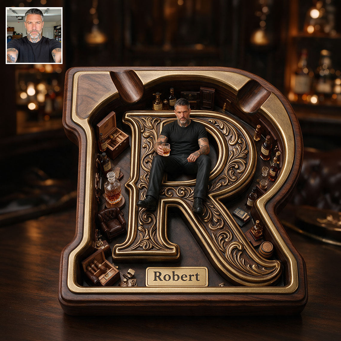 Custom Photo Black Man Wooden Catch All Tray, Gift for Husband Boyfriend Son