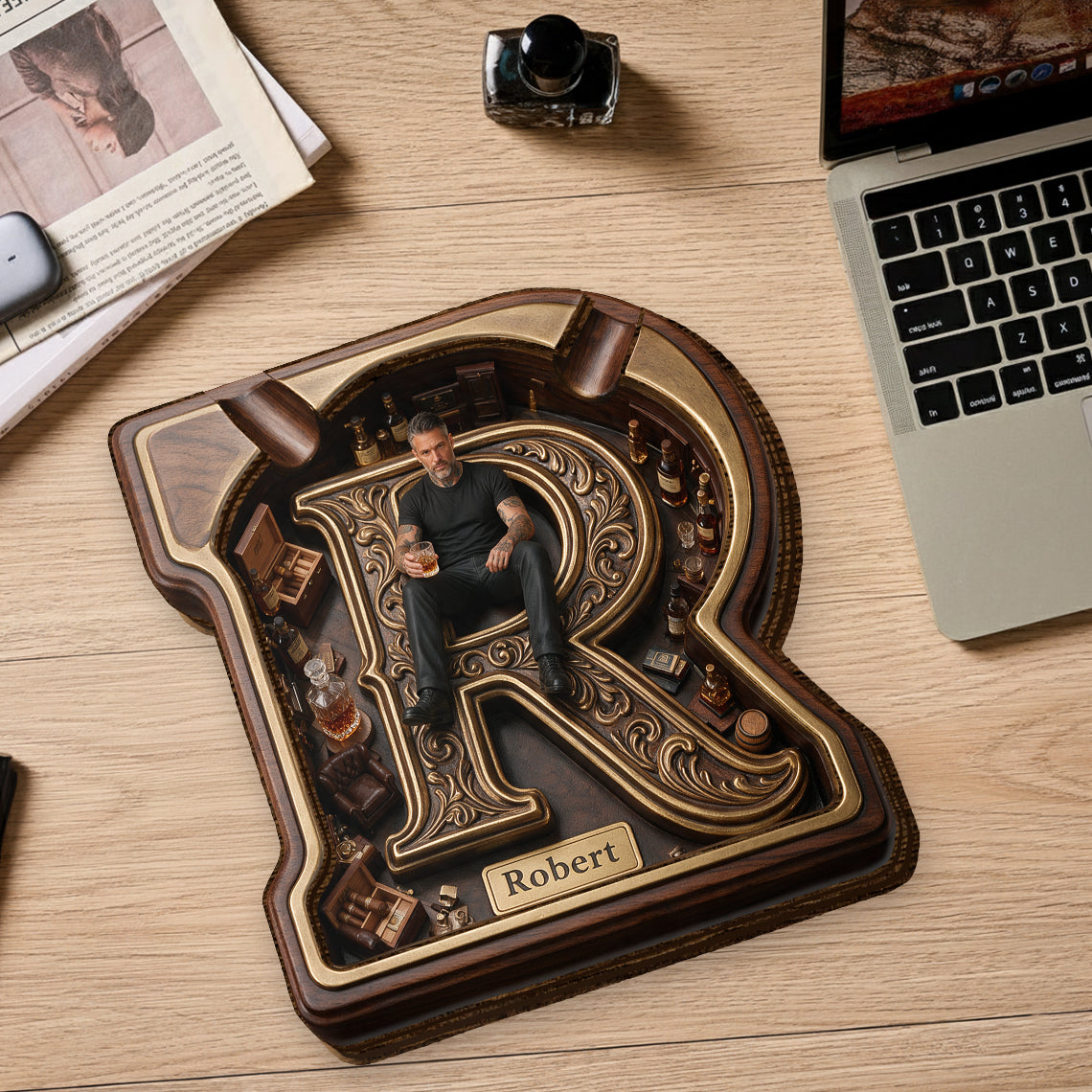 Custom Photo Man Wooden Catch-All Tray Gift for Him Husband Boyfriend Son
