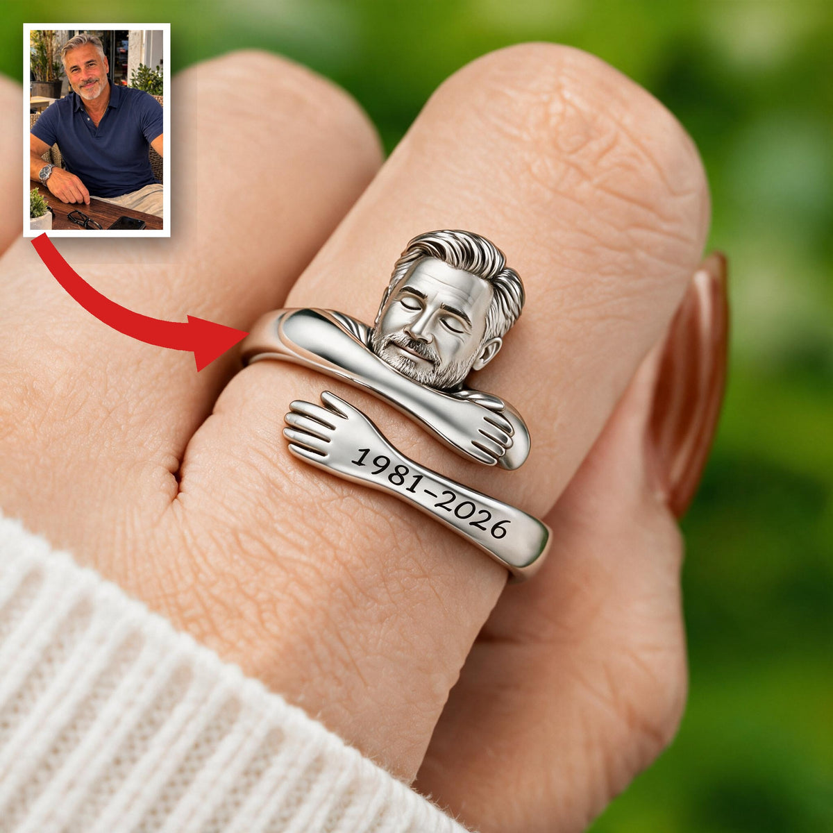 Personalized Middle-Aged Man Hug Adjustable Memorial Ring Gift for Dad Husband