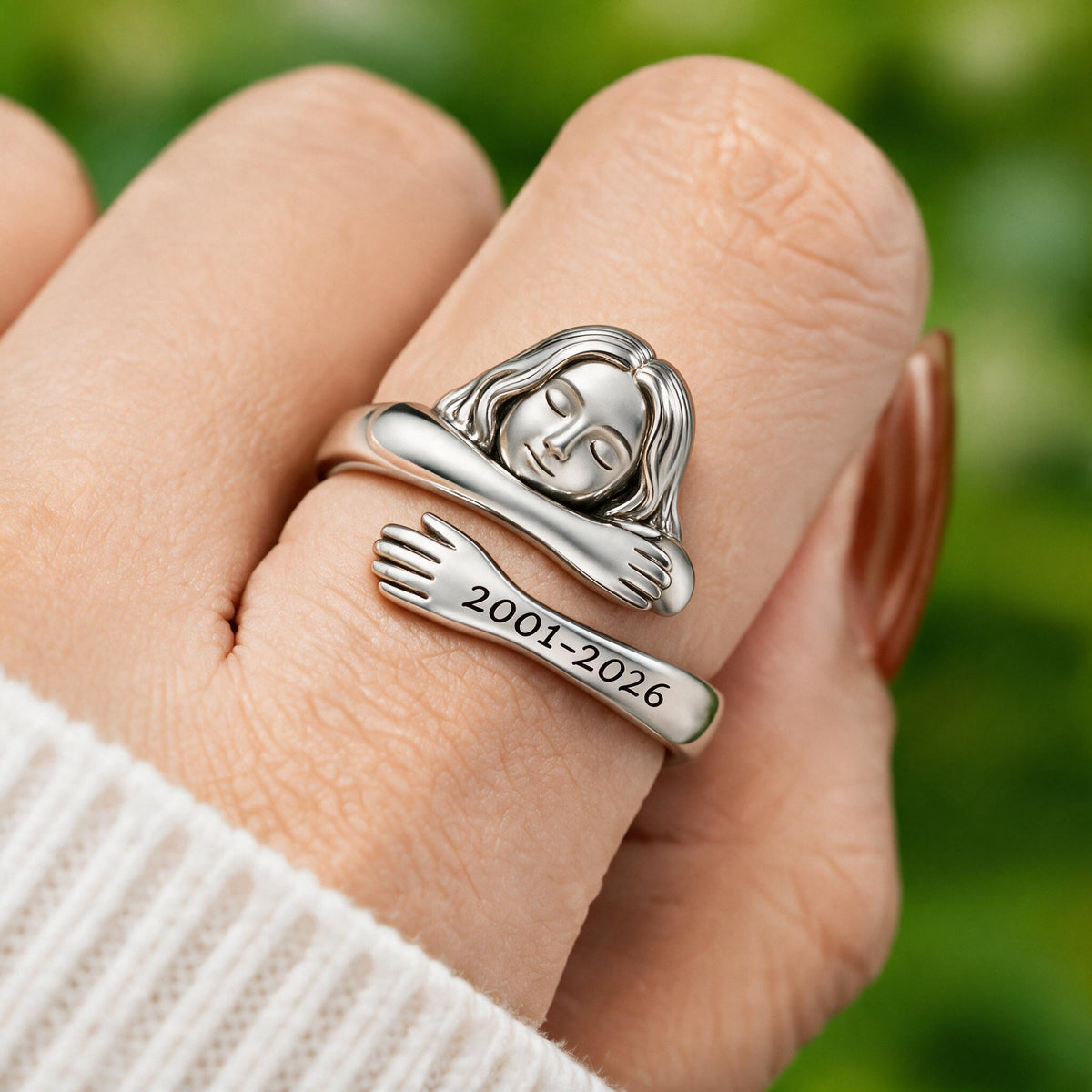 Personalized Woman Hug Memorial Adjustable Ring