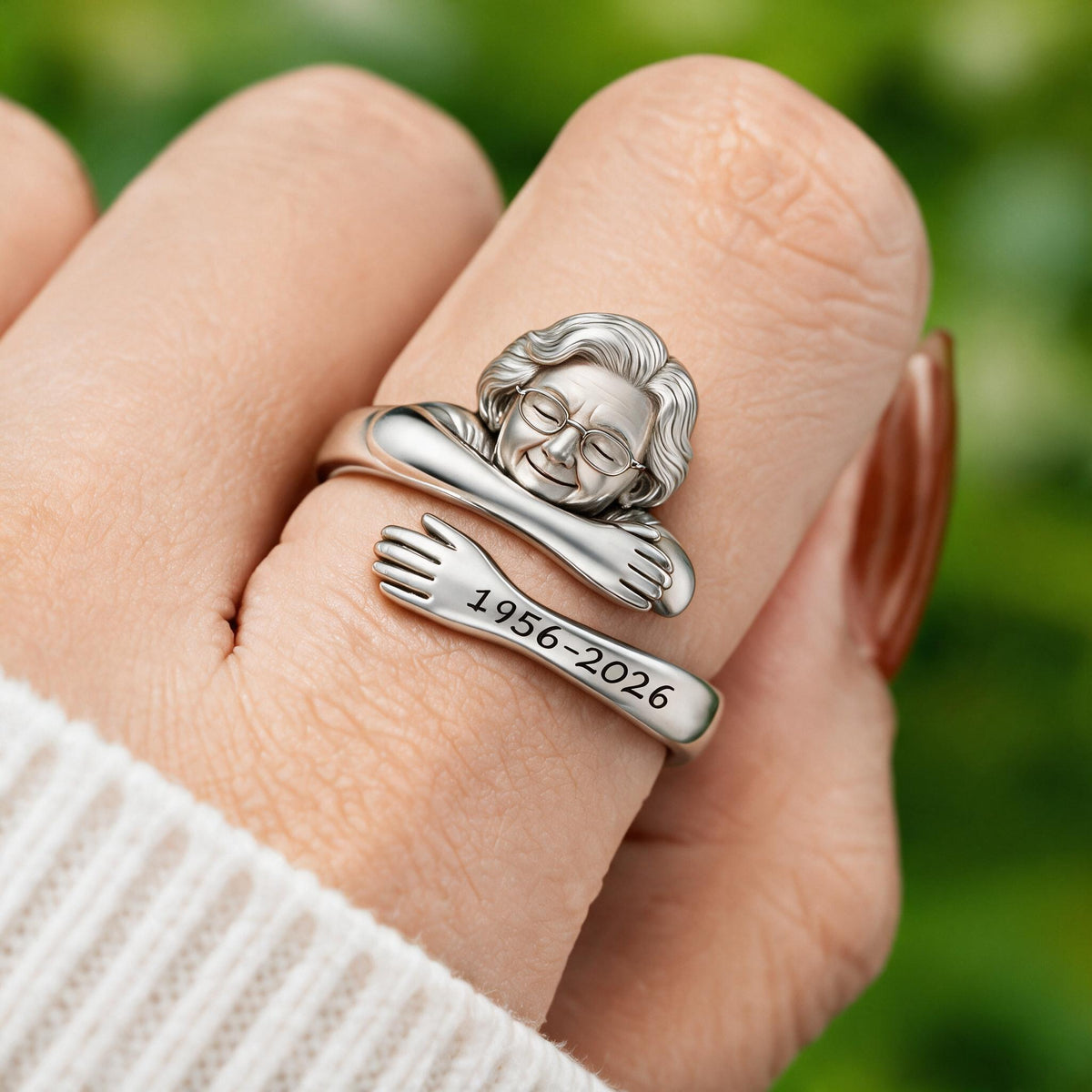 Personalized Older Woman Grandma Hug Memorial Adjustable Ring