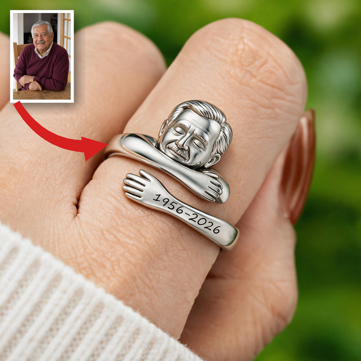 Personalized Older Latino Man Grandpa Memorial Adjustable Ring