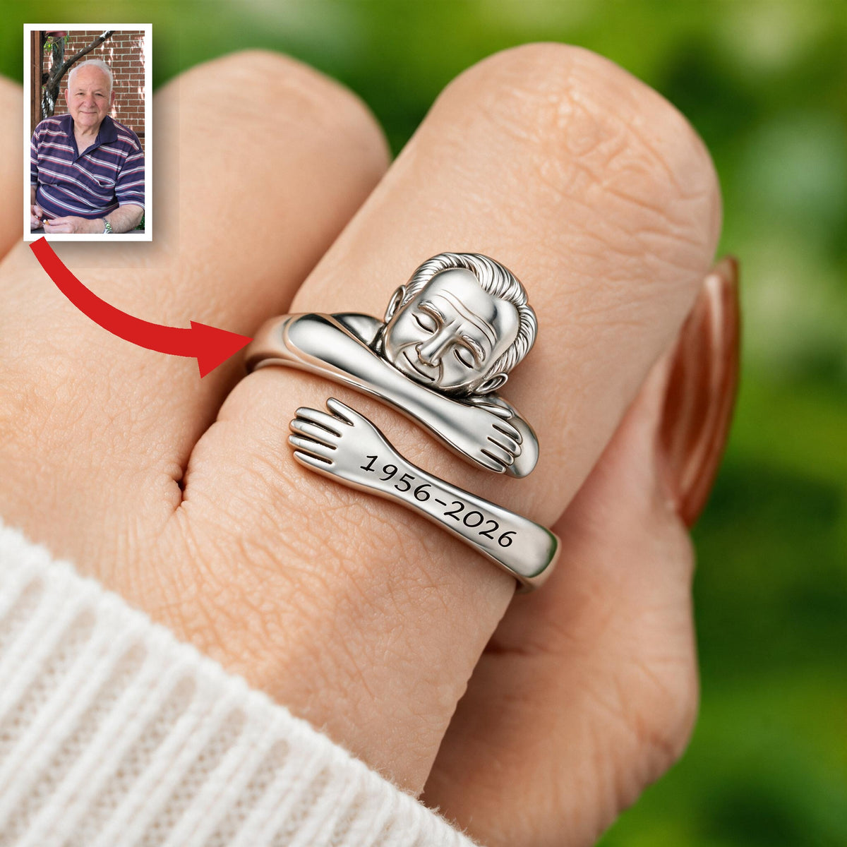 Personalized Older Man Grandfather Memorial Adjustable Hug Ring