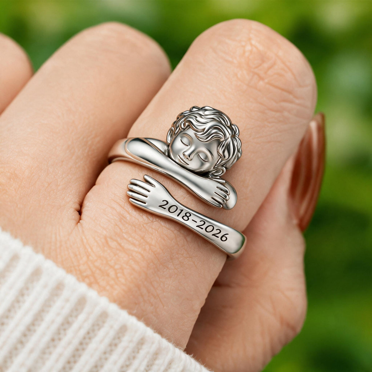 Personalized Latino Little Boy Hug Memorial Adjustable Ring