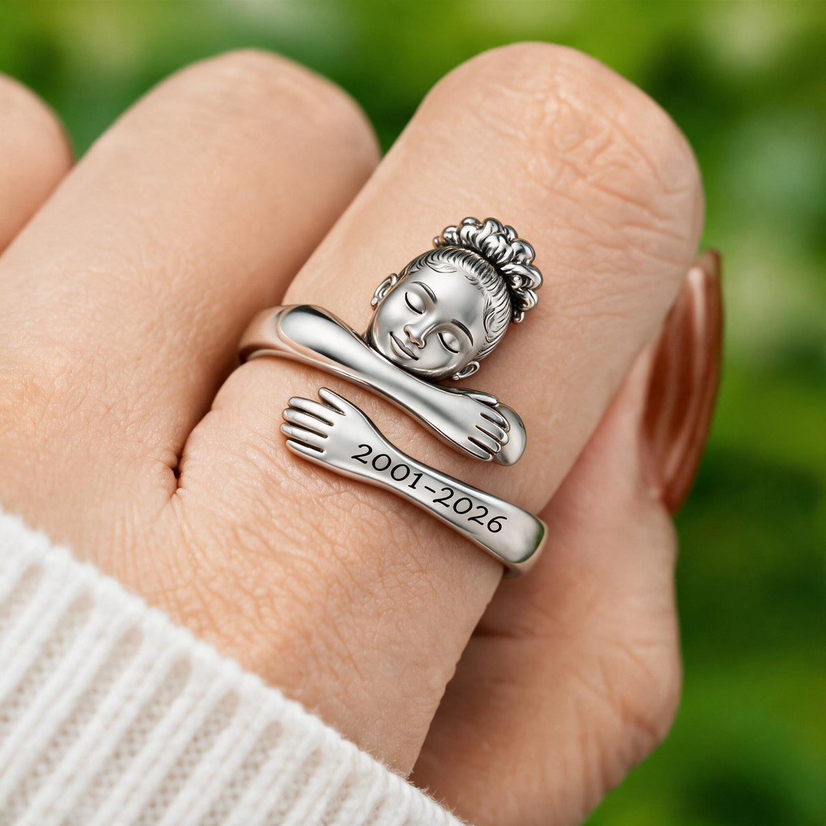 Personalized Black Woman Memorial Hug Adjustable Ring