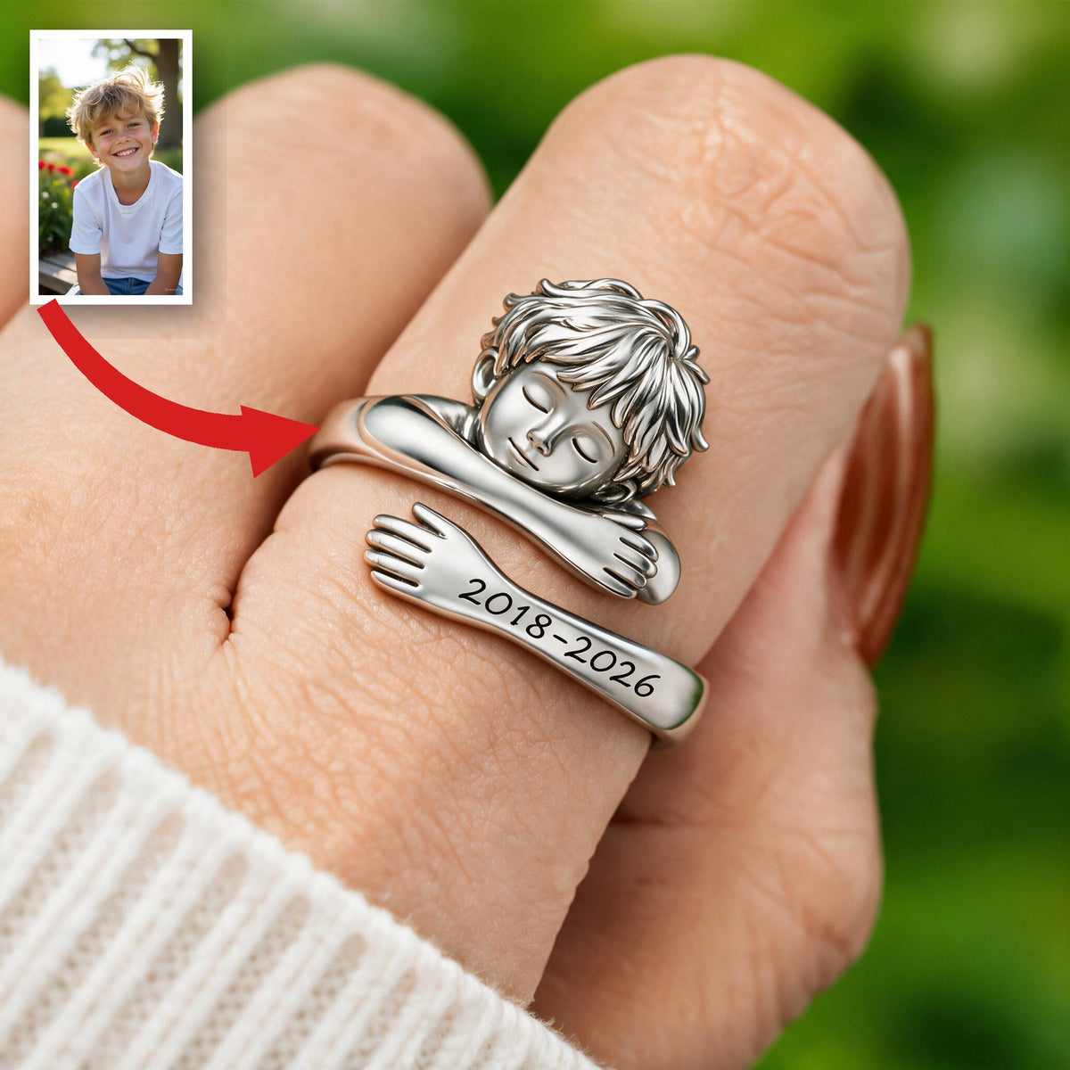 Personalized Little Boy Memorial Adjustable Hug Ring