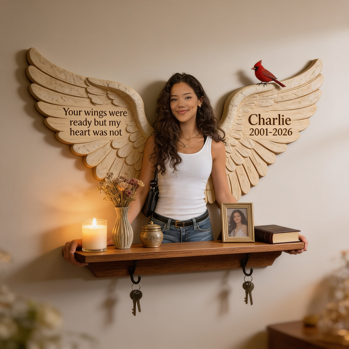 Personalized Latina Woman Memorial Wooden Floating Shelf Sympathy Gift