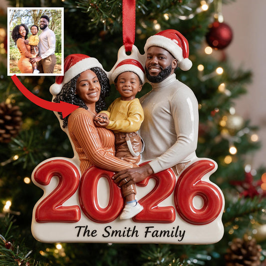 Personalisierte Foto 2026 Weihnachten Schwarze Familie von Drei 3D Harz Ornament