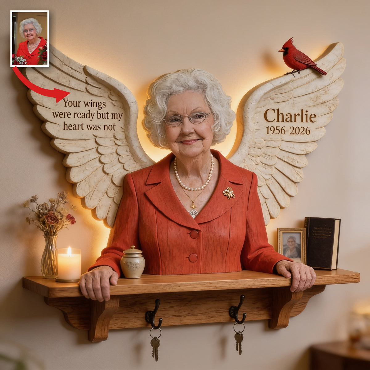 Personalized Older Woman Grandma Memorial Wooden Floating Shelf