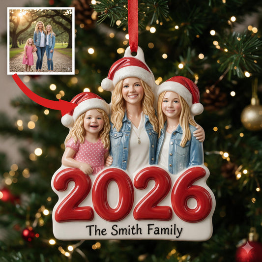Personalisierte Foto 2026 Weihnachten Alleinerziehende Mama 3D Harz Ornament