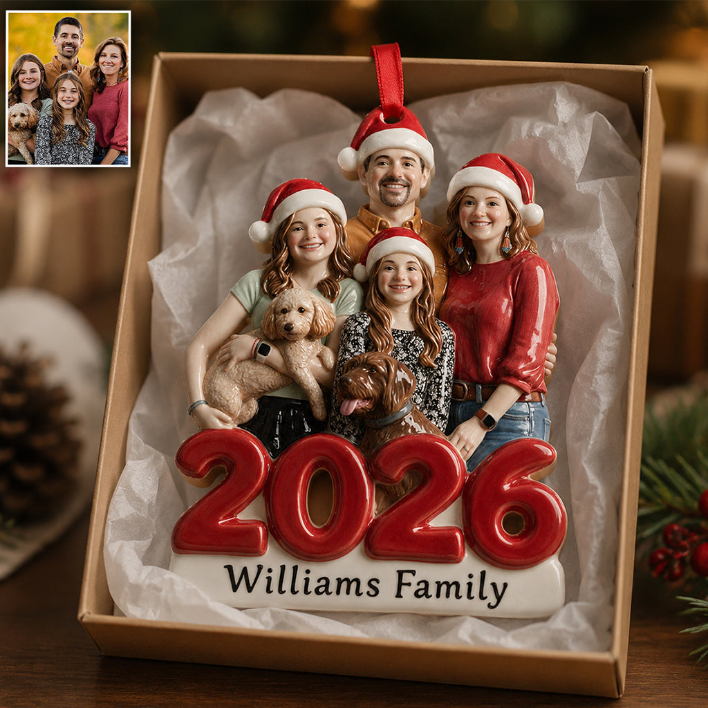 Custom Photo Christmas Black Single Dad Family 2026 3D Resin Ornament Keepsake