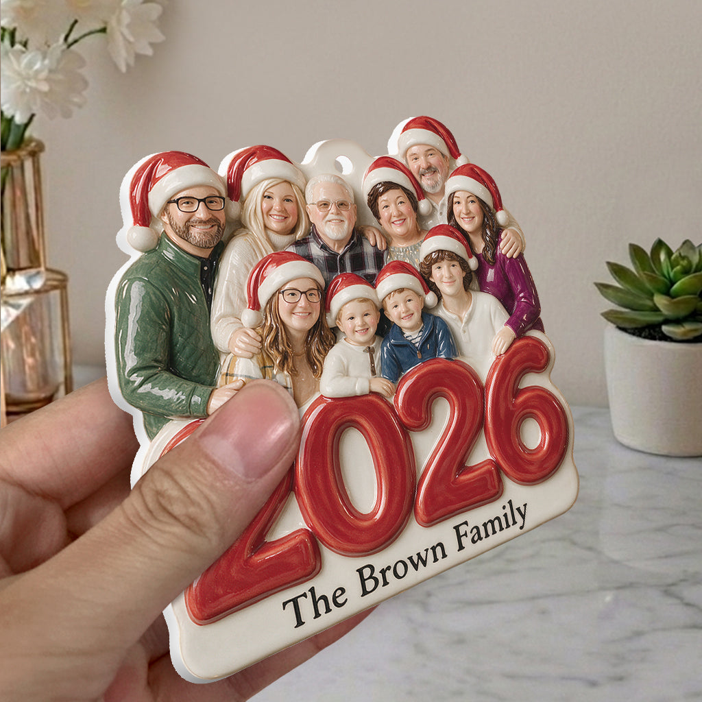 Custom Photo Christmas Black Single Dad Family 2026 3D Resin Ornament Keepsake