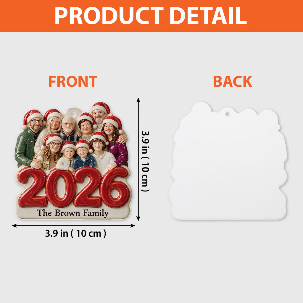 Custom Photo 2026 Christmas Black Family Of Three 3D Resin Ornament