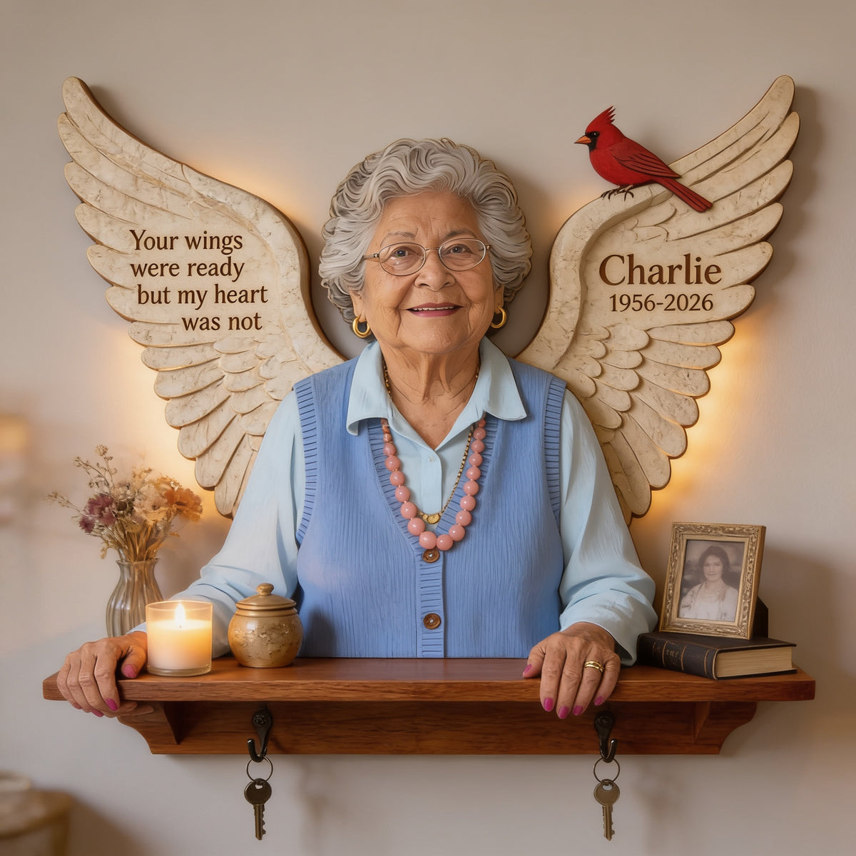 Personalized Older Latina Woman Grandma Memorial Wooden Floating Shelf