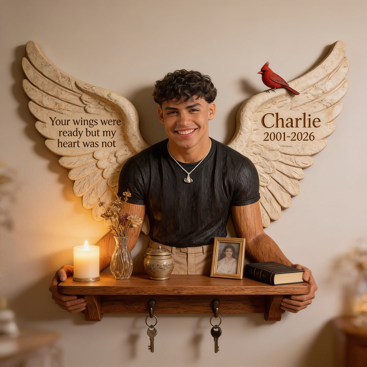 Personalized Latino Man Memorial Wooden Floating Shelf