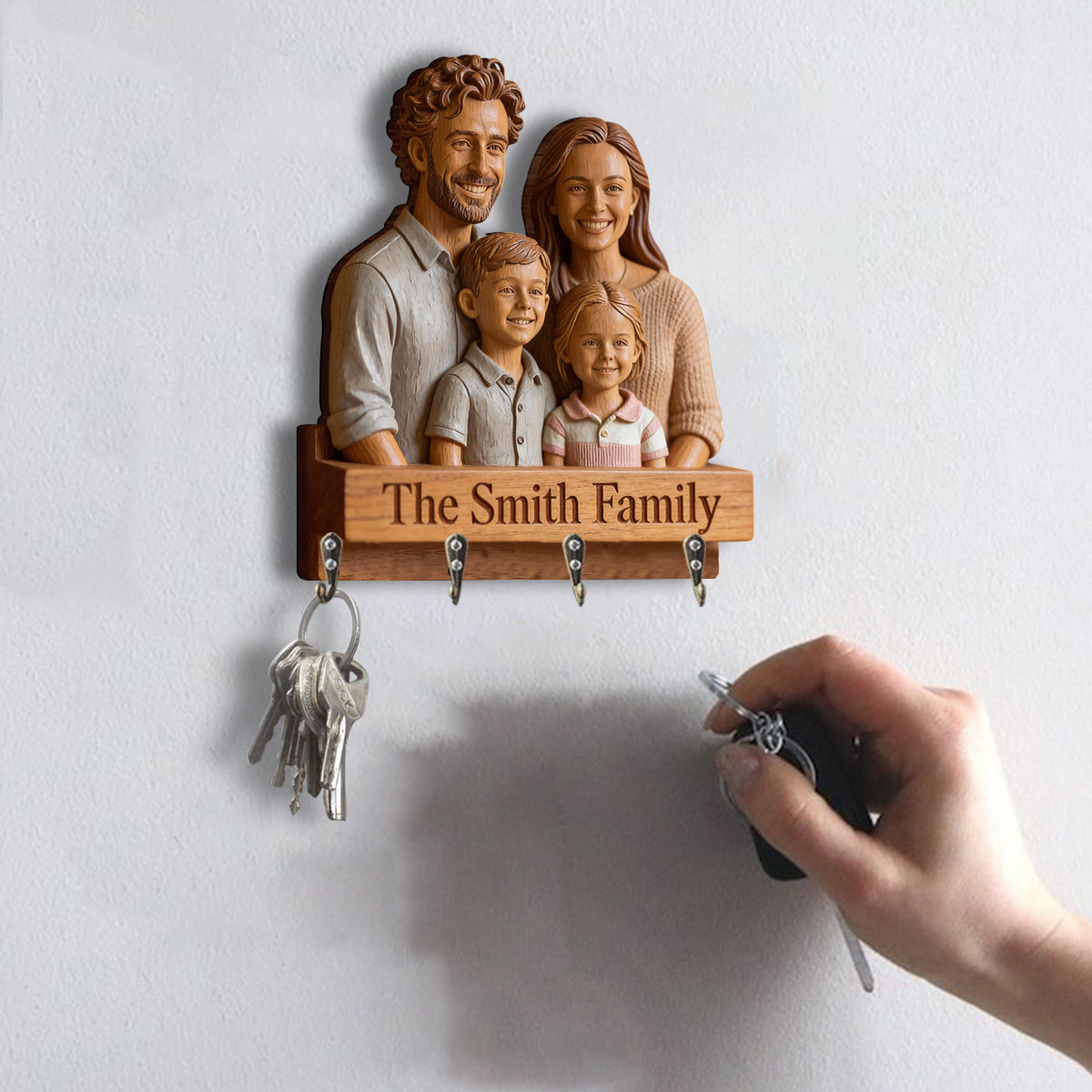 Personalized Christmas Black Christmas Family Custom Wooden Key Hanging Rack