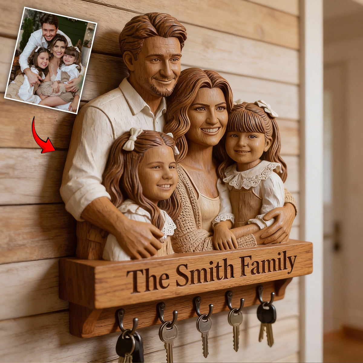 Personalized Black Single Dad Family Wooden Hanging Key Rack Home Decor Gift