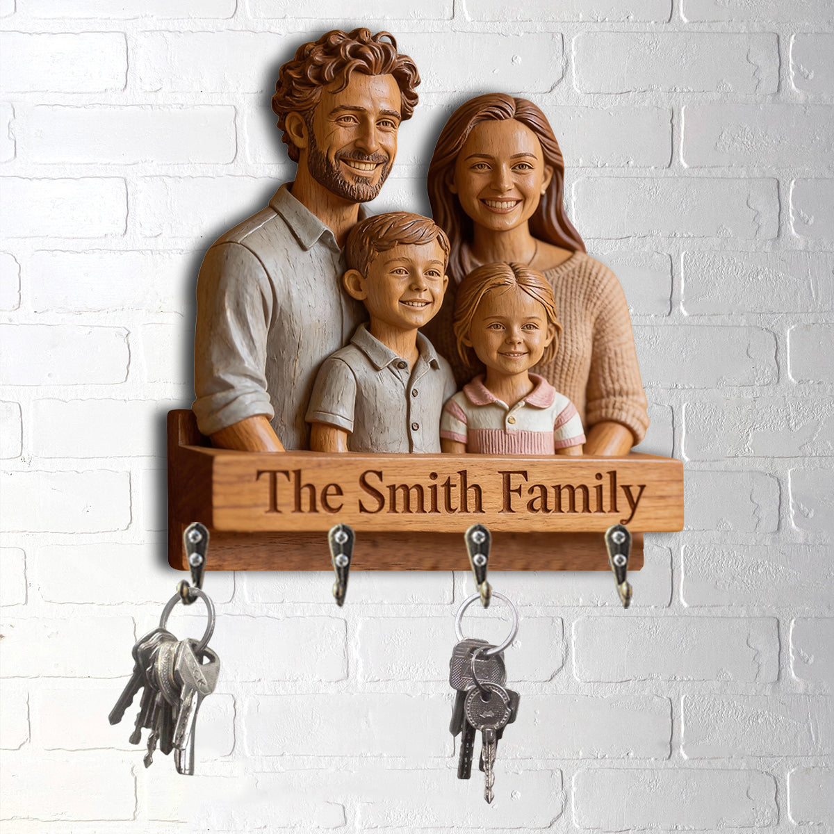 Personalized Black Single Dad Family Wooden Hanging Key Rack Home Decor Gift