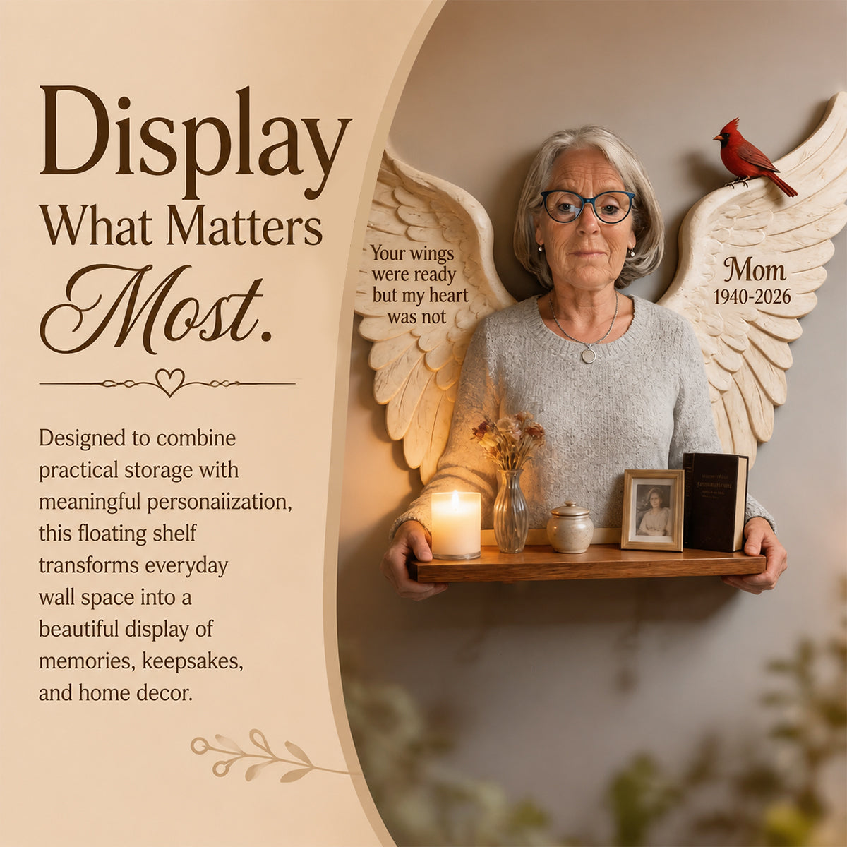 Personalized Middle-Aged Man Memorial Wooden Floating Shelf Sympathy Gift