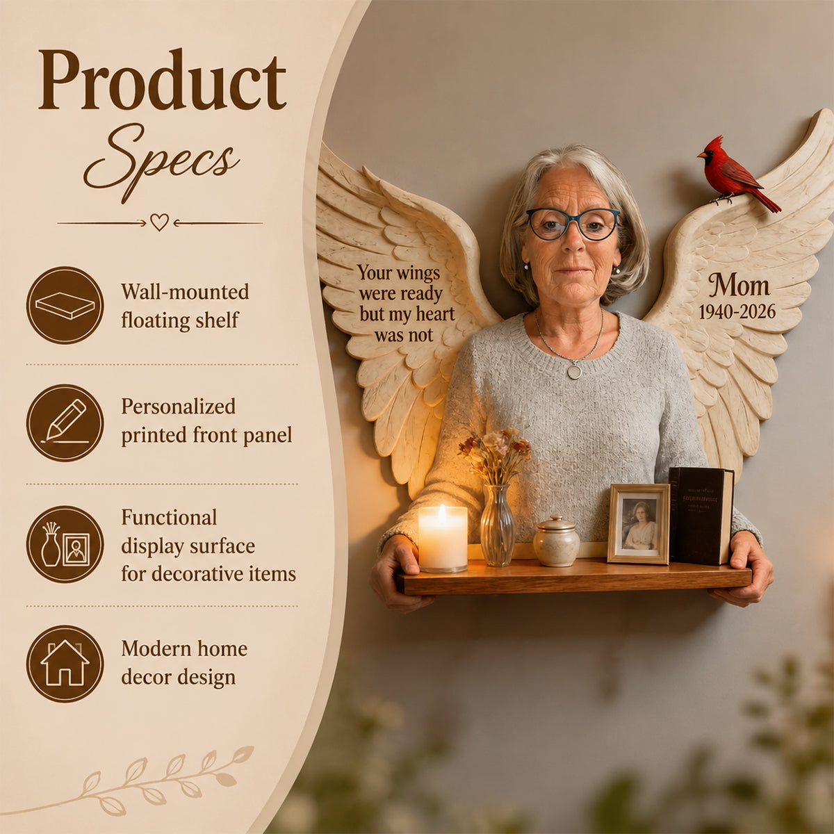 Personalized Latina Woman Memorial Wooden Floating Shelf Sympathy Gift