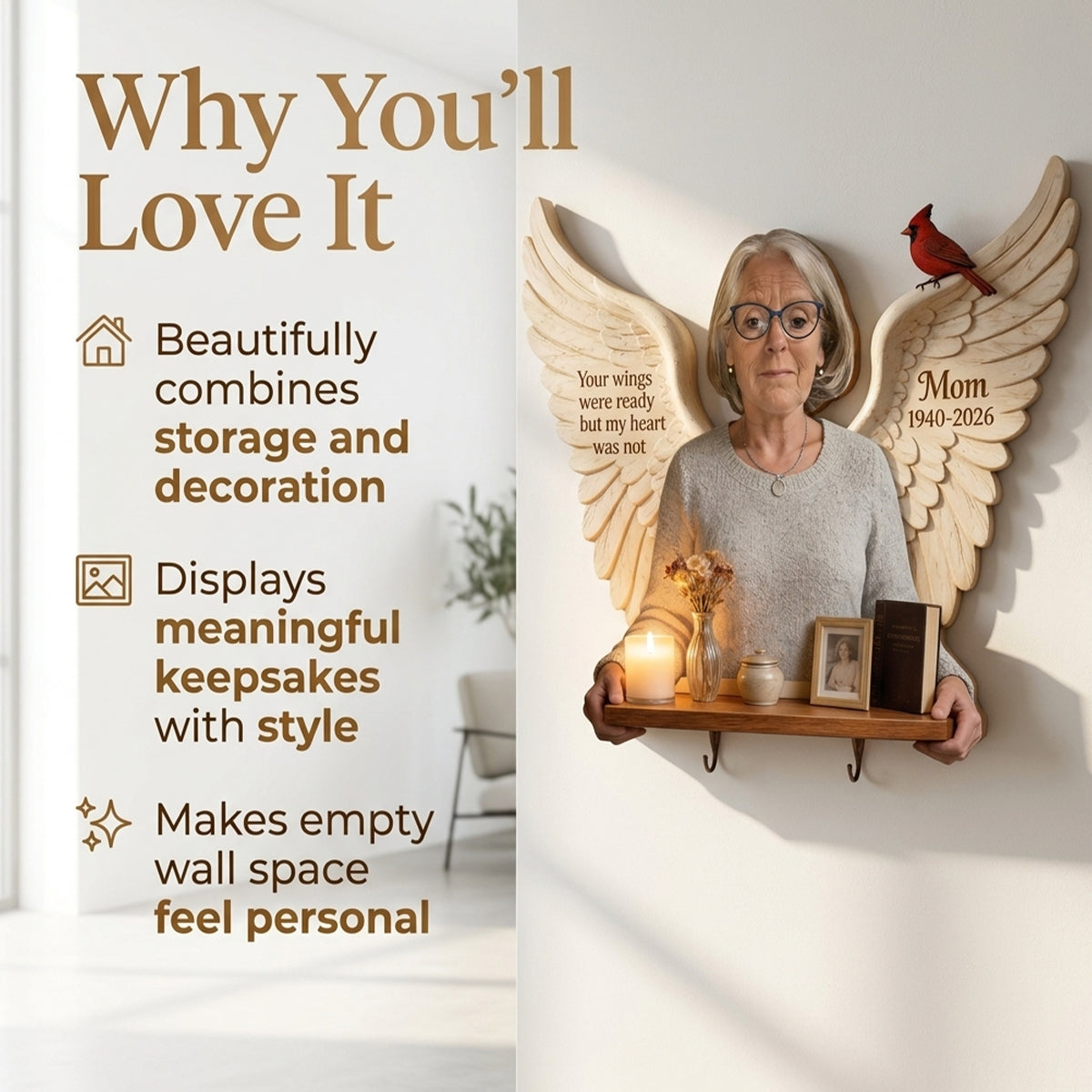 Personalized Latino Man Memorial Wooden Floating Shelf