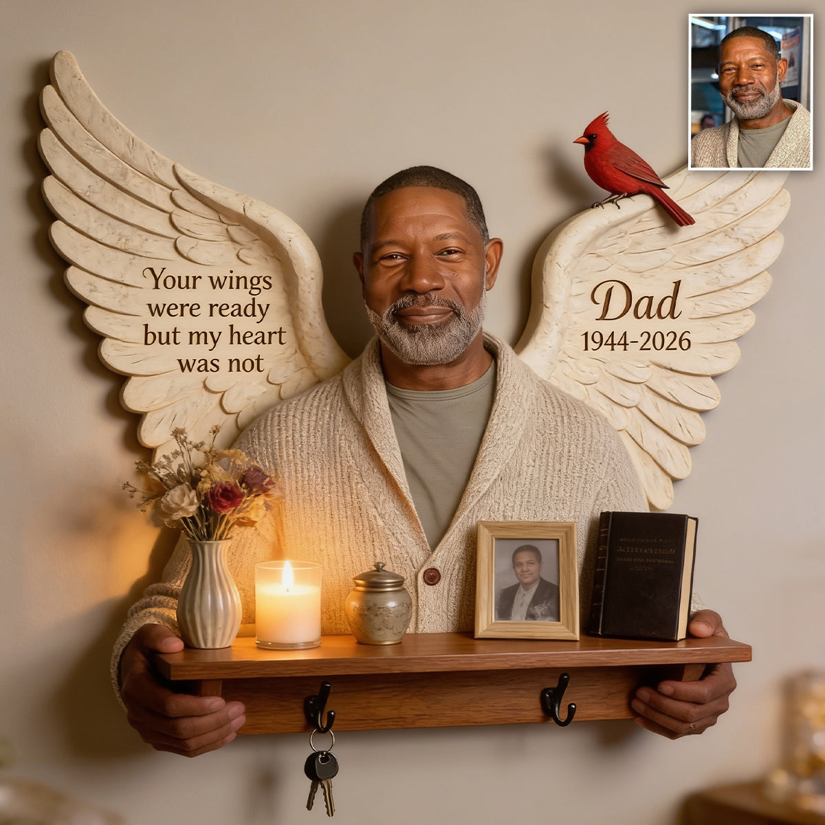 Personalized Middle-Aged Man Memorial Wooden Floating Shelf Sympathy Gift