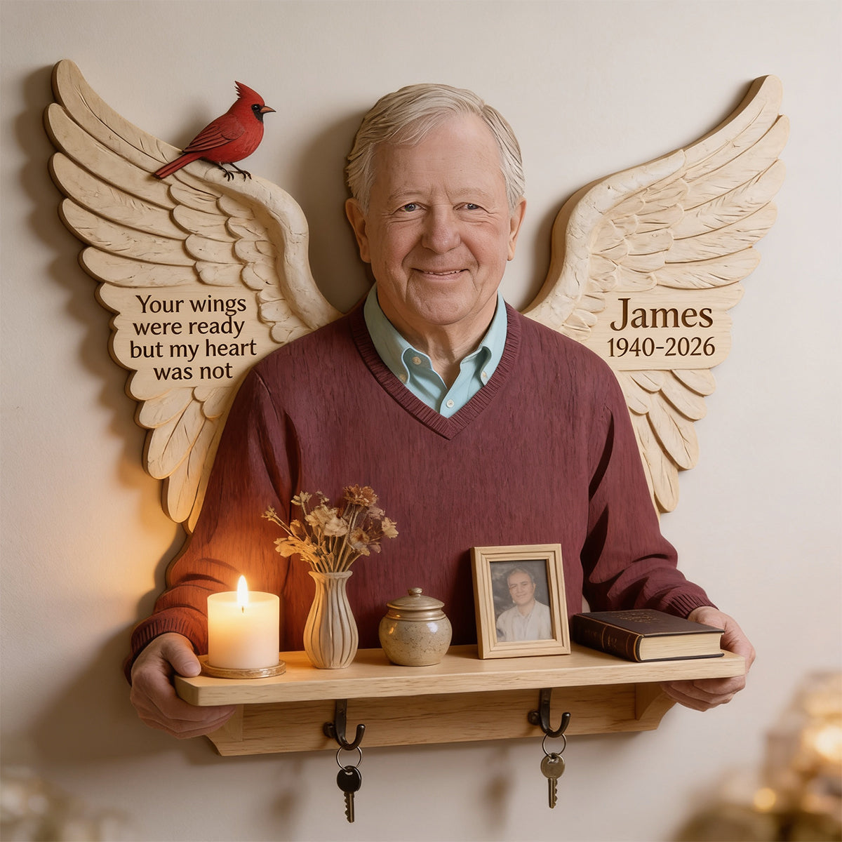 Personalized Middle-Aged Black Woman Memorial Wooden Floating Shelf